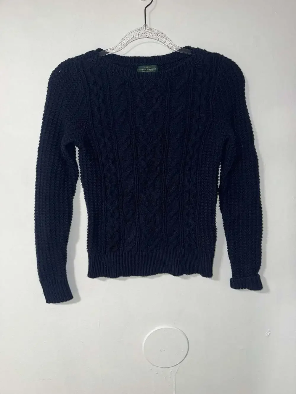Lauren Jeans Co. Ralph Lauren Dark Blue Cable Knit Cotton Long Sleeve Sweater XS